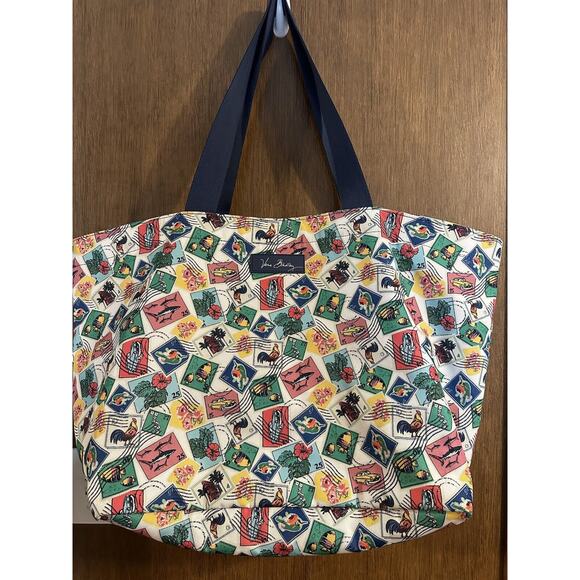 Vera Bradley Large Retired Tote Cuban stamp Mesh Expandable Inside Pocket - Picture 1 of 13